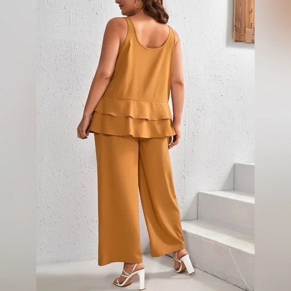 Emery Rose | Plus Solid Tank Top & Wide Leg Pants Ginger Boho - Picture 5 of 5